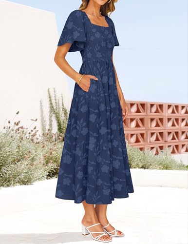 Image of ZESICA Wedding Guest Dresses for Women Summer 2026 Boho Floral Midi Dress Flowy Beach Vacation Graduation Long Dresses