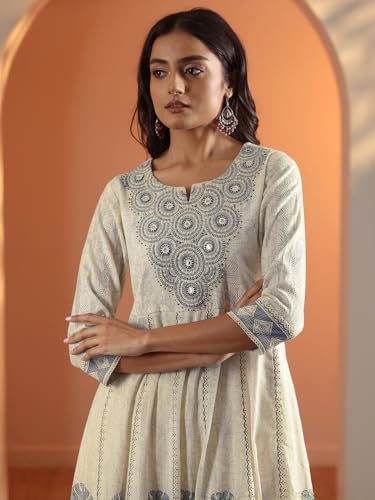 Image of Libas Embroidered Cotton Anarkali Kurta with Trouser and Dupatta