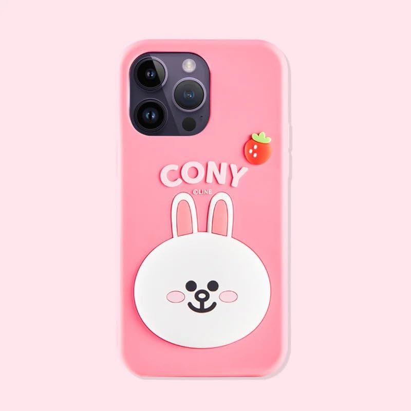 COVERLY for iPhone 15 Pro Max 3D Line Friends Cony Cartoon Case,Premium Silicone Case Pink Candy with Phone Holder Cool Full Protective Cute Kawaii Aesthetic Cover for Apple iPhone 15 Pro Max