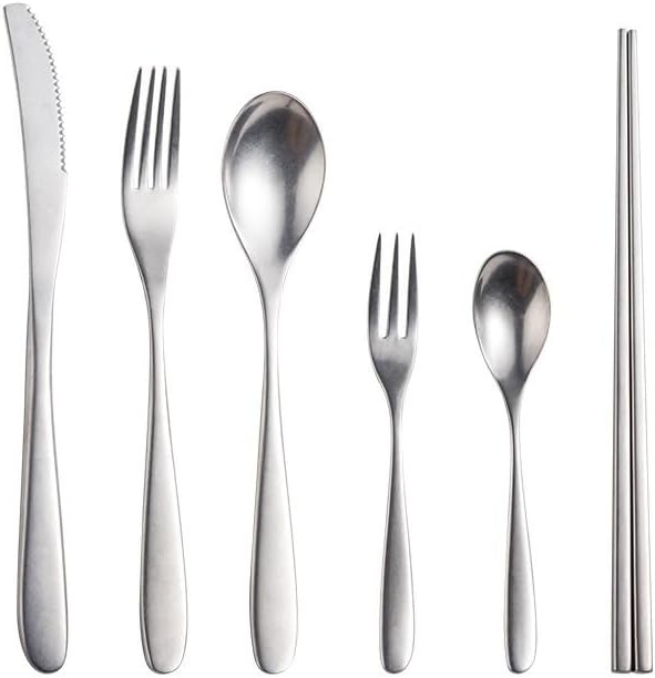 Silverware Flatware Cutlery Set, 6/24/36/48/60/72 Pcs Retro Steak Knife, Fork and Spoon Simple Household Chopsticks Set Six-Piece Set.Silver-60 Pieces for 10,