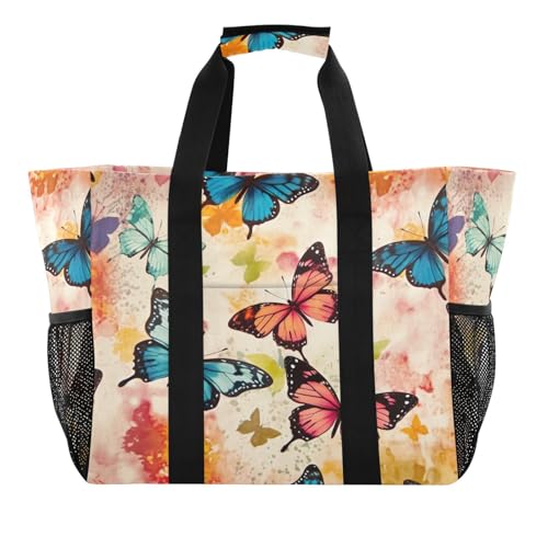 YETTASBIN Butterfly Large Foldable Travel Tote Bag, Lightweight Waterproof Swim Pool Bag with Handles & Pocket for Beach Outdoor, Reusable Grocery Bag for Kitchen, Shopping2