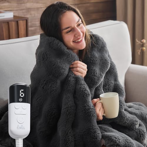 SMRISS Heated Blanket Faux Rabbit Fur Bubble Electric blanket ,Grey,50"x62" | Certified by ETL/UL,FCC,12 Heat Levels,5 Time Settings(Up to 8H)Auto-Off,Overheat Protection,Machine Washable,Elegant Package - image 1