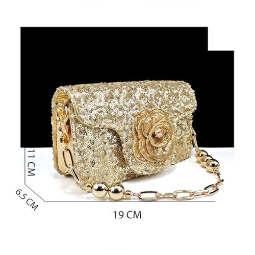 Shiny Gold Color Shoes and Bag Handbags and Medium Heel Shoes Beautiful Handmade Flowers for Wedding Party3