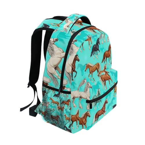 School Backpack for Girls, Horse Turquoise Travel Back Pack, Kids Back to School Supplies, Ideal for Ages 6–142