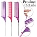 Lusofie 3Pack Highligh Comb, Weaving Combs for Highlighting, Hair Teasing Parting Comb with Long Stainless Steel Rat Tail for Hair Stylist Salon Barbershop Home(Pink, Purple, Light Purple)