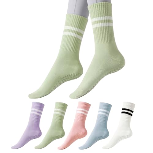 Image of 5 Pairs Non Slip Yoga Socks Womens Pilates Barre Socks Dance Workout Socks for Women, Hospital Sticky Slipper Socks Home floor socks