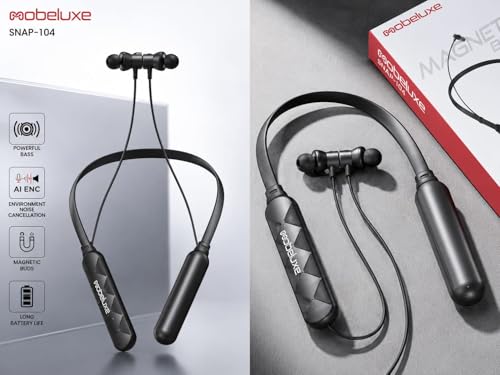 Image of Wireless Neckband Bluetooth Earphones, Black, Magnetic Earbuds, Sports in-Ear Headset|Rich Music Experience, Type C Fast Charging, Neckband Earphones with Voice Assistant & IPX4 Water Resistant