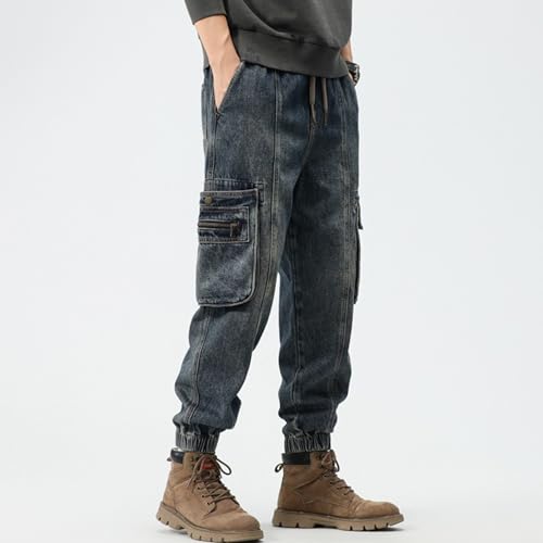 XYXIONGMAO Men's Casual Joggers Vintage Washed Streetwear Hip Hop Loose Sweatpants Multi-Pocket Cargo Pants Techwear Denim4