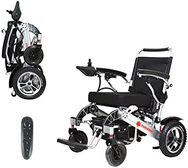Electric Wheelchair Folding Lightweight 60 lbs w/ Battery Supports 365 lbs Aircraft Grade Aluminum Alloy Frame Strength New Upgraded w/More Secure and Stable