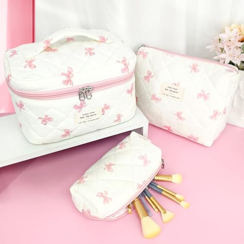 beifon 3er Set Kosmetiktasche Kulturtasche Damen mit Blumenmuster, Kulturbeutel Make Up Tasche, Tragbare Schminktasche Makeup Bag Waschtasche Groß Frauen Mädchen