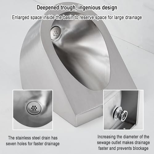 Urinario de pared de acero inoxidable con kit de drenaje completo para aseos 8