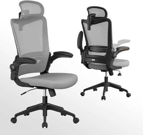 Office Chair Ergonomic Desk Chair Mesh Computer Chair Adjustable Lumbar Support Headrest Flip Arms Swivel Task Chair Home Office Gaming