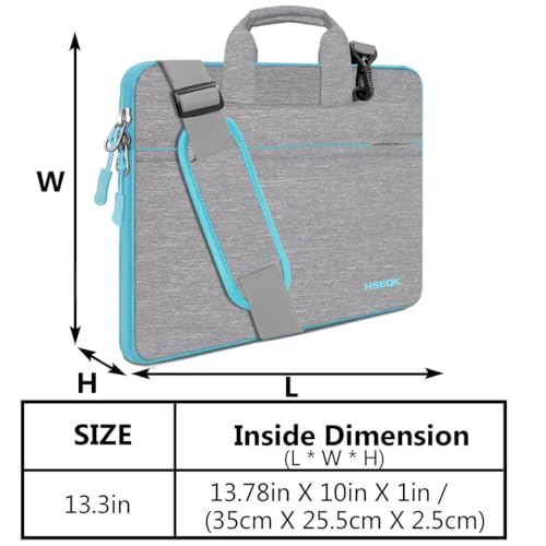 Image of Hseok Laptop Shoulder Bag 13 13.3 14 Inch Case Compatible with MacBook Pro /Neo 14 inch M5 /M4 /M3 /M2 /M1,Mac Air /pro /Neo 13 inch and Most 13 13.3 14 Notebooks,Spill-Resistant Briefcase,LT Gray & T Blue