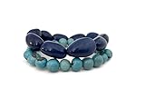 Tagua stackable bracelet in navy blue, turquoise TAG428, 2 piece stretch acai and visola bracelet, organic Ecofriendly Jewelry - Image 1