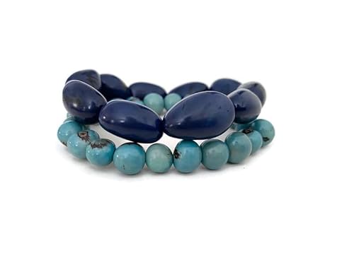 Tagua stackable bracelet in navy blue, turquoise TAG428, 2 piece stretch acai and visola bracelet, organic Ecofriendly Jewelry