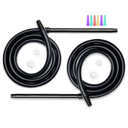 2-Pack Silicone Hookah Hoses with Aluminum Alloy Handles 52 Inches (Including Handle Length) Universal Flexible Hose Compatible with Most Hookahs Heat-Resistant and Tangle-Free Perfect for Home travel and Party Use (black)