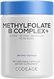 Codeage Methylfolate B Complex Supplements - 5 MTHF, Methylcobalamin 1000mcg Methylated Vitamin B12, Riboflavin, Betaine, Vitamins B6, Methylation Cycle MTHFR - 2 Months - 120 Capsules