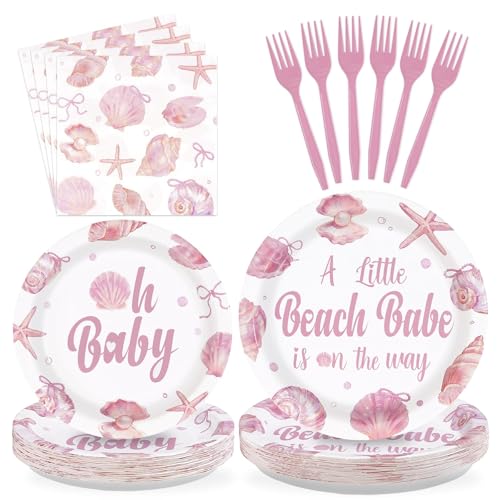 Greencian 96Pcs Under The Sea Party Supplies A Little Beach Babe Is On The Way Plates and Napkins...