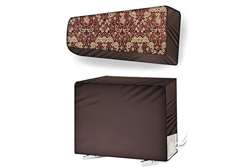 Image of Stylista Split ac cover for indoor and outdoor unit of 2 ton ac waterproof and dustproof Beige leaves and floral pattern