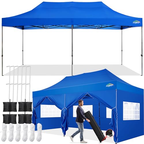 Image of COBIZI 10x20 Pop Up Canopy Tent with 6 Sidewalls,Heavy Duty Canopy,Blue