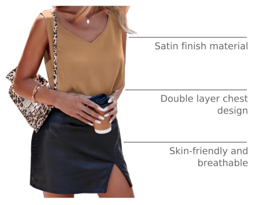 Image of Ekouaer Womens Silk Satin Tank Tops V Neck Casual Cami Sleeveless Camisole Blouses Summer Basic Tank Shirt