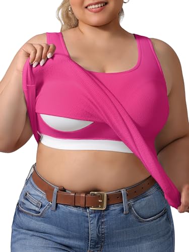 Image of Plus Size U-Back Casual Workout Tank Tops for Women with Built-in Bra, Padded Racerback Gym Athletic Yoga Tops