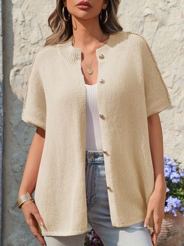 Image of Saodimallsu Womens Short Sleeve Cardigan Sweaters Button Down Lightweight Knit Cardigans