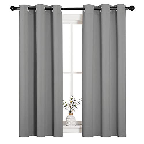 Image of NICETOWN Bedroom Curtains Blackout Drapery Panels, Three Pass Microfiber Thermal Insulated Solid Ring Top Blackout Window Curtains /Drapes (Two Panels, 34 x 54 inches, Silver Grey)