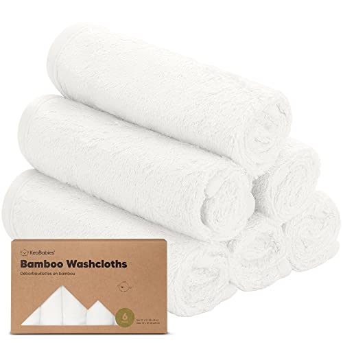 KeaBabies Toallita De Baño para Bebés - Toallitas De Baño De Bambú - Toallita Suave Y Orgánica para Bebés - Toalla Facial para Bebés, Adultos E Infantes (White)