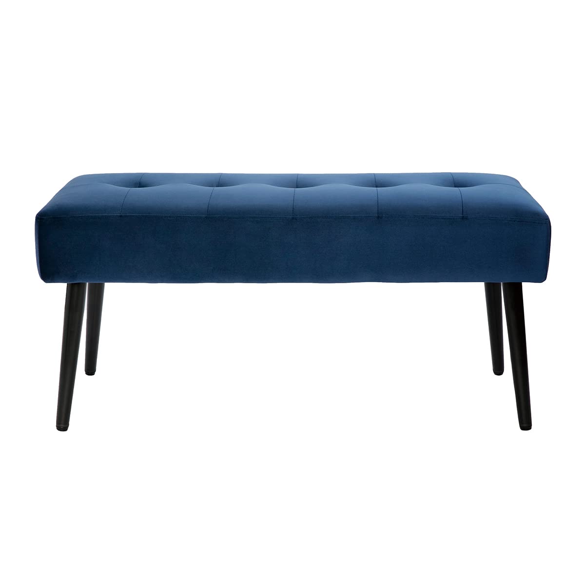 Miliboo Banc Design capitonné en Tissu Velours Bleu Nuit et métal Noir L96 cm GUESTA