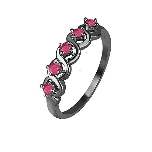 Gold & Diamonds Jewellery Brilliant Round Cut Ruby 14k Gold Over .925 Sterling Silver Swirl 5 Stone Engagement Ring for Womens.2