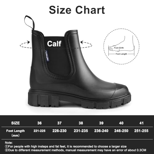 HAGOT Gummistiefel Damen, Chelsea Gummistiefel, Wasserdicht Winddicht, Schwarz, EU39