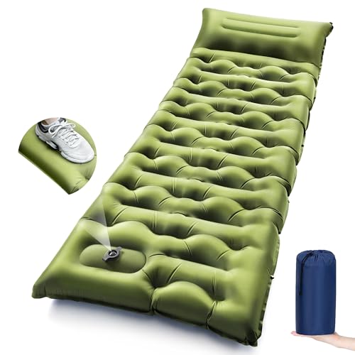 LLUAII Camping Sleeping Pad,5.9 Inch Thick Camping Mat with Built in Pillow and Foot Pump,Self Inflating Sleeping Pad Ultralight for Camping Backpacking Tent(Green