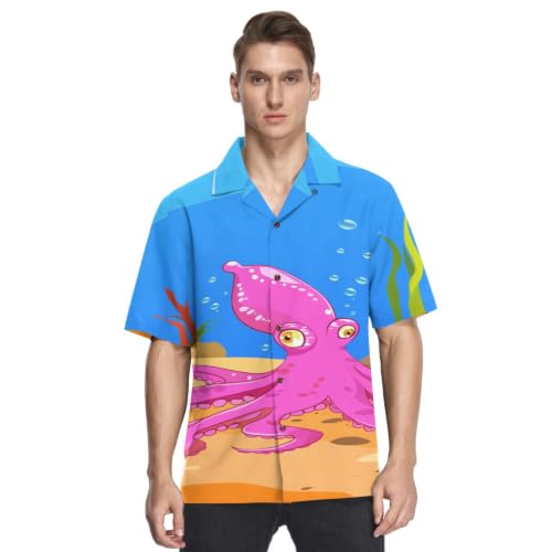 Chemise Décontractée à Manches Courtes Rose Poulpe Tissu Léger et Boutonné Idéal Plage