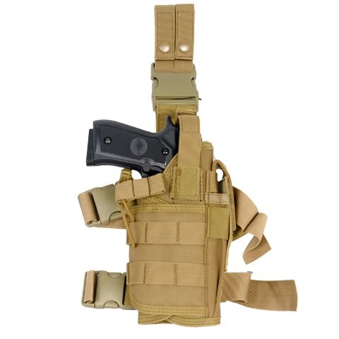 ArmsTac Tornado Drop Leg Holster [S5] Tactical Pistol Holster with Quick Detach Buckle Clips, Double Adjustable Leg Straps, Single Magazine Pouch, in tan color + ArmsTac & Tech Support