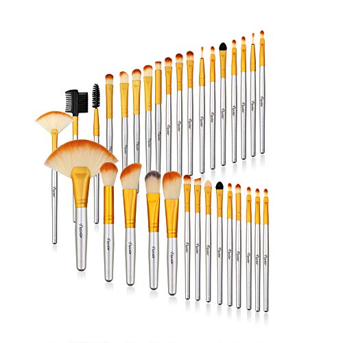 Champagne Makeup Brushes, Cosmetic Brush Set for Foundation Eyeshadow Blending Blush Concealer Cruelty-Free Synthetic Fiber Bristles with Travel Makeup Bag