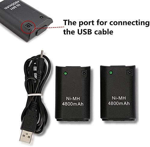 CICMOD Xbox 360 Controller Battery, 2pcs 4800mAh Rechargeable Batteries with USB Cable for Xbox 360 Remote (Black)