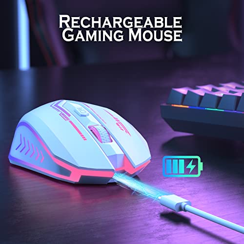 Uhuru Gaming Mouse, Wireless Gaming Mouse With 6 Buttons 7 Changeable Led Color Up To 10000 Dpi, Rechargeable Usb Gamer Mouse For Pc Laptop (White) #TOP4