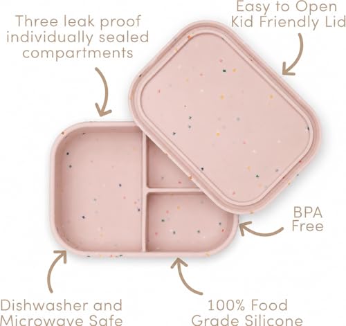 Image of Ullabelle Kids Bento Box, 3-Compartment Leakproof Lunch Container, BPA-Free Snack Box for Toddlers, Dishwasher Safe & Easy to Clean (Pink Confetti)