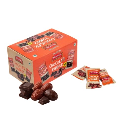 Image of SHANTABA MUKHWAS Chocolate Kharek Chocolate Covered Dry Dates Stuffed with Almonds, Paan & Gulkand | Sweet & Nutty Energy Snack with Cardamom, Saunf & Caramel Flavor (Pack of 30 Pcs)