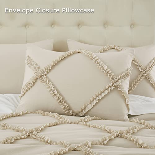 Beige Duvet Cover King Size - Ruffle King Duvet Cover Set, 5 Pieces Textured Duvet Covers Vintage Bedding Set With Zipper Closure, 1 Duvet Cover And 4 Pillowcases #TOP4