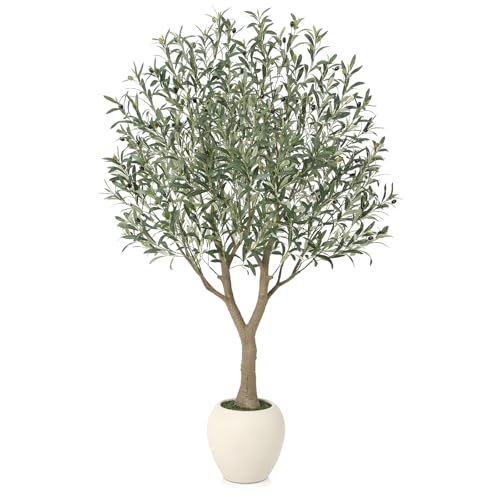 VeriNatural Olive Trees Artificial Indoor,6Ft Large Faux Plants,Tall Fake Tree with 12in White Round...