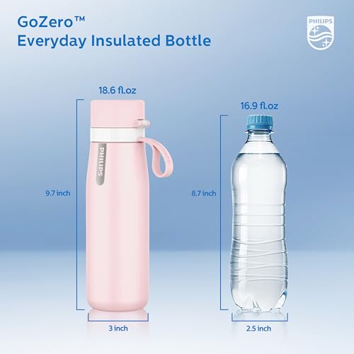 Image of Philips Water GoZero Everyday Water Filter Bottle with Replaceable Filter and Straw, Transform Tap Water into tastier Drinking Water Lightweight Tritan Plastic /Stainless Steel 22 oz /18.6 oz