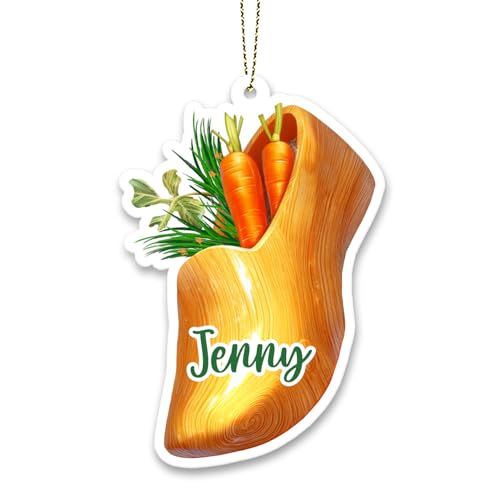 Custom Name 2D Acrylic Ornament, Christmas Tree Decoration Featuring Sinterklaas Shoe and Carrots, Personalized Dutch Wooden Shoe Shaped Ornament, Unique Dutch Tradition Inspired Keepsake