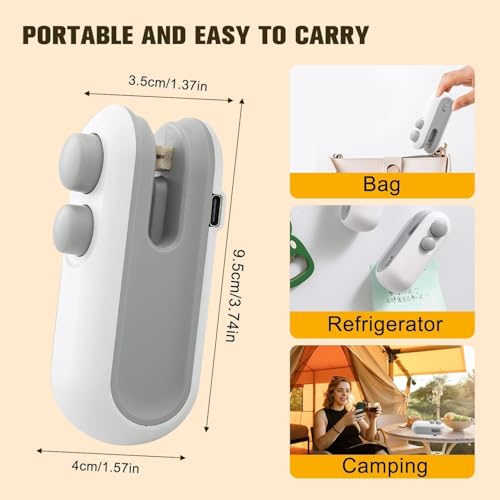 Image of SHUTTLE ART Mini Bag Sealer, Heat Bag Sealer with Cutter for Chips Snacks, Snack Bag Sealer,portable Handheld Rechargeable Vacuum Food Sealer Bag Sealing Machine for Snacks Chips Fresh Storage