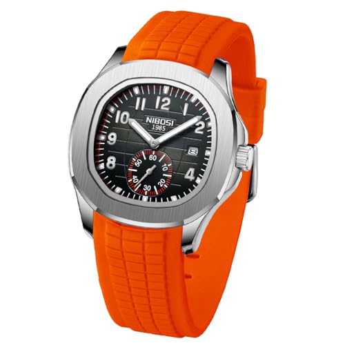 NIBOSI 腕時計 メンズ シリコン スポーツ 防水 うで時計 おしゃれ カジュアル ブランド アナログ 紳士 男性用 時計 大きい アラビア数字 文字盤が見やすい 日付 蛍光 高級 プレゼント オレンジ Watch For Man