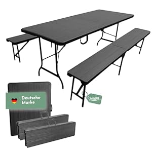 Lemodo Sitzgruppe bestehend aus Tisch und 2 Bänke Bierzeltgarnitur klappbar, 3-teilige Biertischgarnitur, einfach zu transportierende Bierbankgarnitur, Gartengarnitur