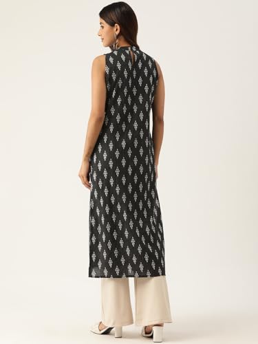 Image of feranoid Unique Printed Choker Neck Back Button Sleeveless Long Kurti