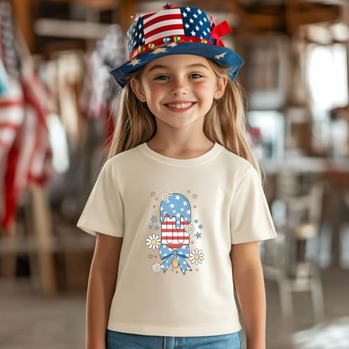 Image of Girl American Flag Shirts Bow Tshirt 4th of July Shirt Cotton Short Sleeve Tees 2-12 Years