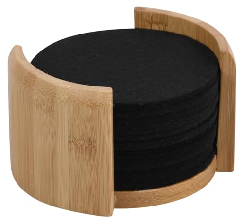 Kesper | Untersetzer, 12er Set, Material: Bambus, Textil, Maße: ø 10 cm/Stärke: ca. 0,4 cm, Farbe: Braun, Schwarz | 58747